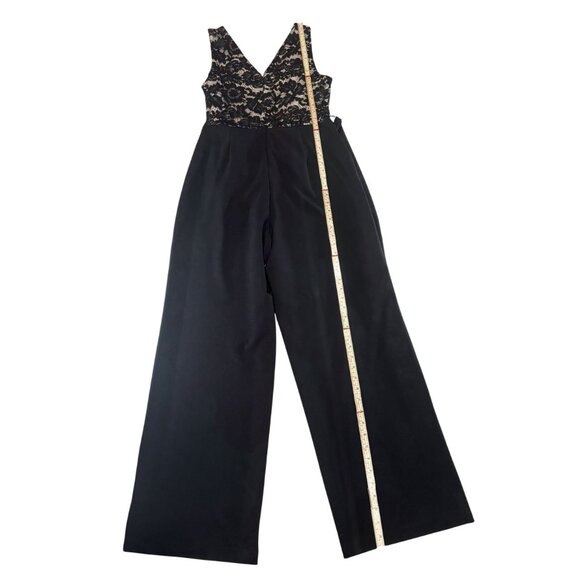 DKNY Black Wide-Leg Jumpsuit With Lace Bodice & Tie Waist Size 12 - Picture 3 of 9